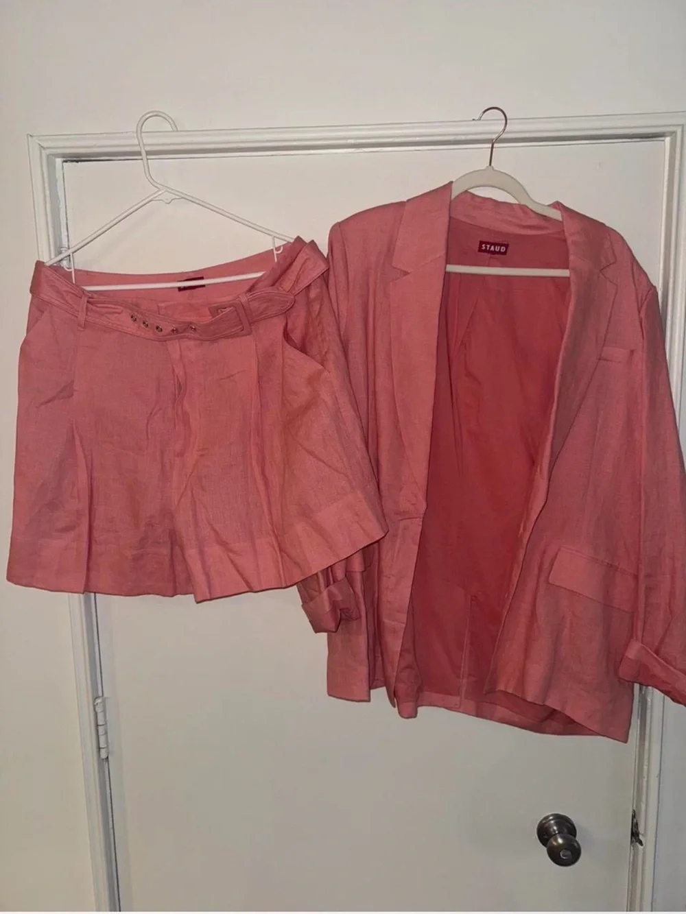 STAUD Rose Pink Linen-Blend Matching Set